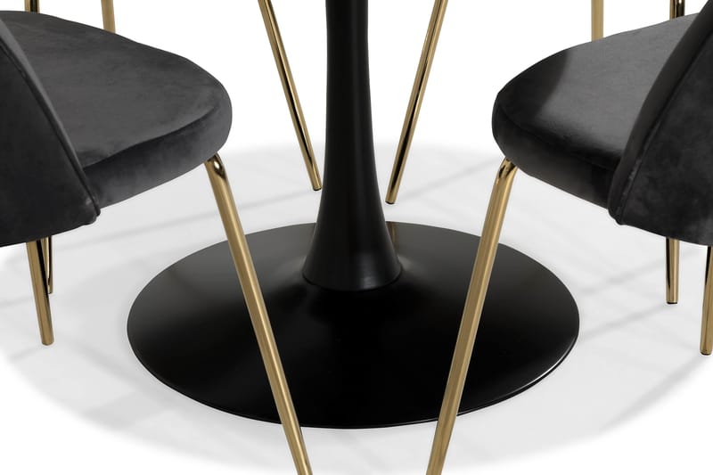 Caitly Spisegruppe 100 cm Rund med 4 Felipe Stoler Fløyel - Hvit/Grå/Messing - Møbler - Bord - Spisegrupper