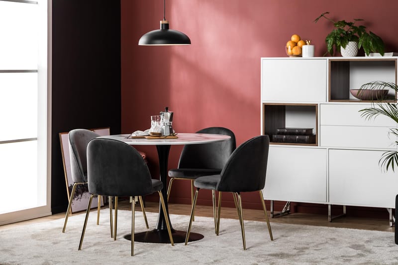 Caitly Spisegruppe 100 cm Rund med 4 Felipe Stoler Fløyel - Hvit/Grå/Messing - Møbler - Bord - Spisegrupper