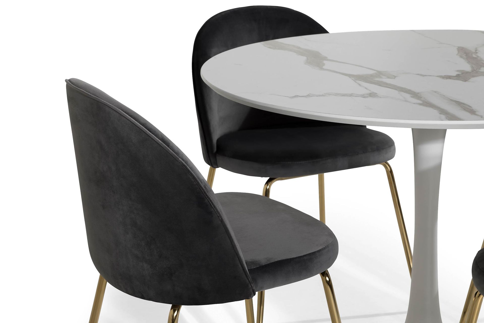 Caitly Spisegruppe 100 cm Rund med 4 Felipe Stoler Fløyel - Hvit/Grå/Messing - Møbler - Bord - Spisegrupper