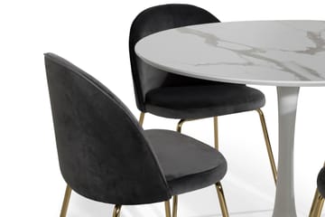 Caitly Spisegruppe 100 cm Rund med 4 Felipe Stoler Fløyel - Hvit/Grå/Messing - Møbler - Bord - Spisegrupper