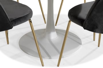 Caitly Spisegruppe 100 cm Rund med 4 Felipe Stoler Fløyel - Hvit/Grå/Messing - Møbler - Bord - Spisegrupper