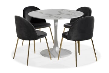 Caitly Spisegruppe 100 cm Rund med 4 Felipe Stoler Fløyel - Hvit/Grå/Messing - Møbler - Bord - Spisegrupper