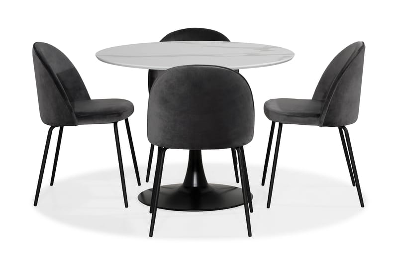 Caitly Spisegruppe 100 cm Rund med 4 Felipe Stoler Fløyel - Hvit/Grå/Svart - Møbler - Bord - Spisegrupper