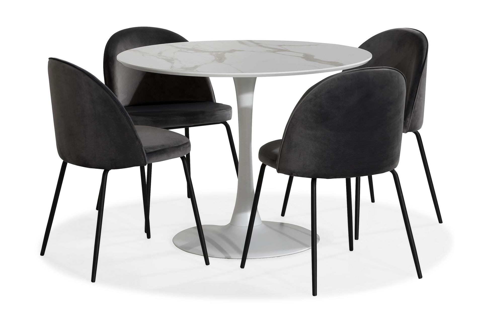 Caitly Spisegruppe 100 cm Rund med 4 Felipe Stoler Fløyel - Hvit/Grå/Svart - Møbler - Bord - Spisegrupper