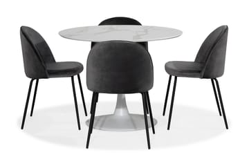 Caitly Spisegruppe 100 cm Rund med 4 Felipe Stoler Fløyel - Hvit/Grå/Svart - Møbler - Bord - Spisegrupper