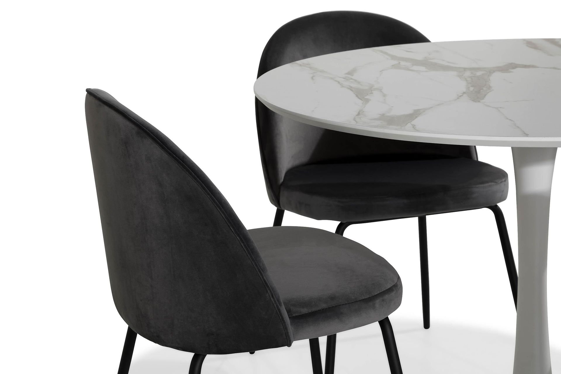 Caitly Spisegruppe 100 cm Rund med 4 Felipe Stoler Fløyel - Hvit/Grå/Svart - Møbler - Bord - Spisegrupper