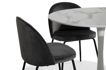 Caitly Spisegruppe 100 cm Rund med 4 Felipe Stoler Fløyel - Hvit/Grå/Svart - Møbler - Bord - Spisegrupper