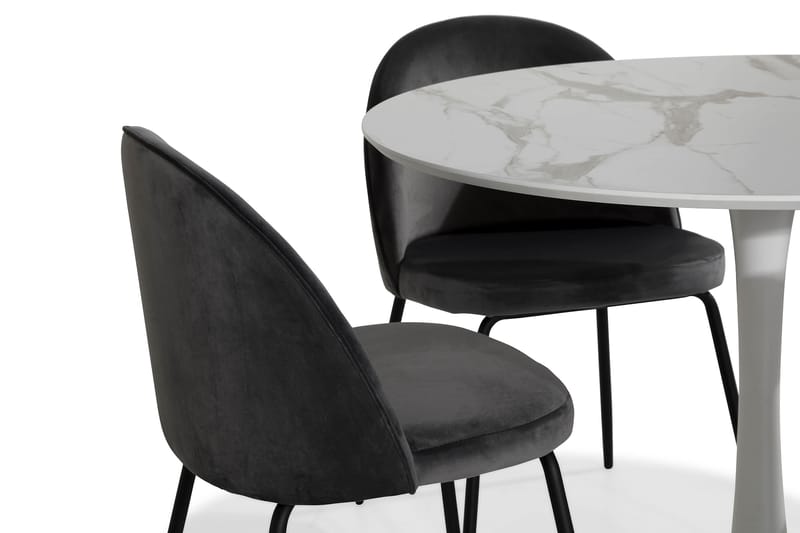 Caitly Spisegruppe 100 cm Rund med 4 Felipe Stoler Fløyel - Hvit/Grå/Svart - Møbler - Bord - Spisegrupper
