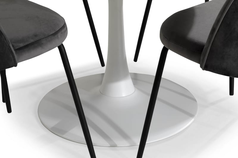Caitly Spisegruppe 100 cm Rund med 4 Felipe Stoler Fløyel - Hvit/Grå/Svart - Møbler - Bord - Spisegrupper