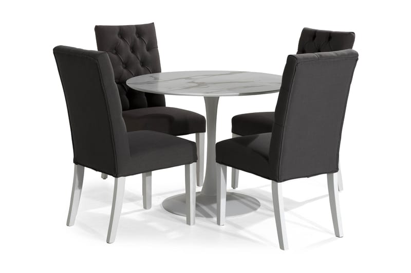 Caitly Spisegruppe 100 cm Rund med 4 Jenny Stoler - Hvit/Grå - Møbler - Bord - Spisegrupper