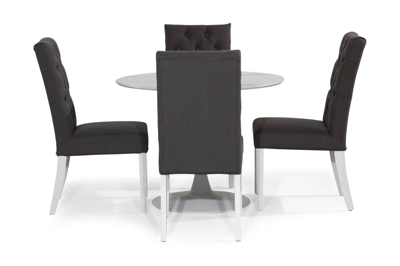 Caitly Spisegruppe 100 cm Rund med 4 Jenny Stoler - Hvit/Grå - Møbler - Bord - Spisegrupper