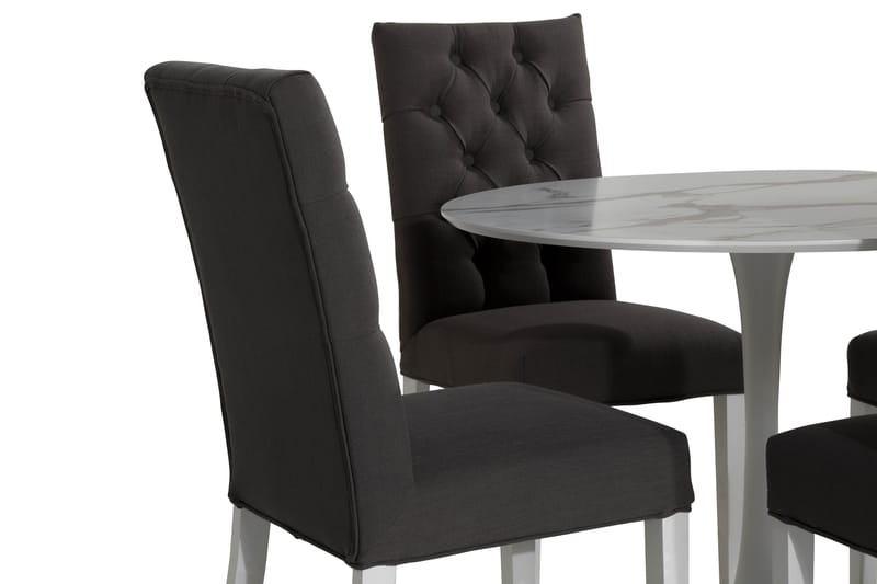 Caitly Spisegruppe 100 cm Rund med 4 Jenny Stoler - Hvit/Grå - Møbler - Bord - Spisegrupper