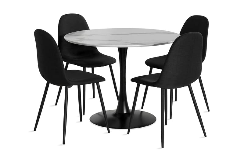 Caitly Spisegruppe 100 cm Rund med 4 Nibe Stoler - Hvit/Svart - Møbler - Bord - Spisegrupper