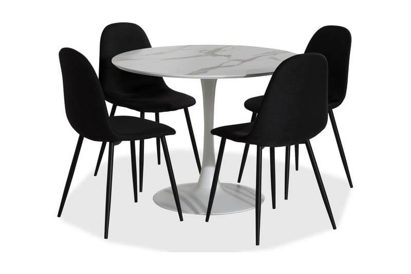 Caitly Spisegruppe 100 cm Rund med 4 Nibe Stoler - Hvit/Svart - Møbler - Bord - Spisegrupper