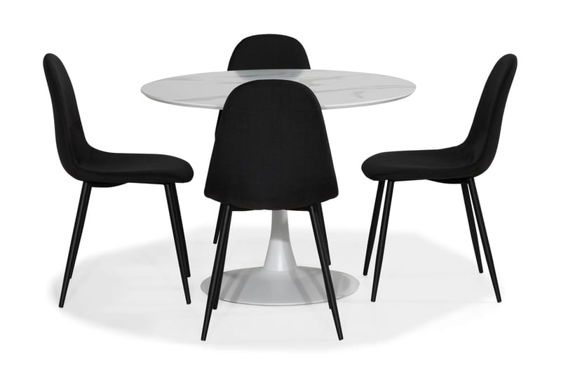 Caitly Spisegruppe 100 cm Rund med 4 Nibe Stoler - Hvit/Svart - Møbler - Bord - Spisegrupper