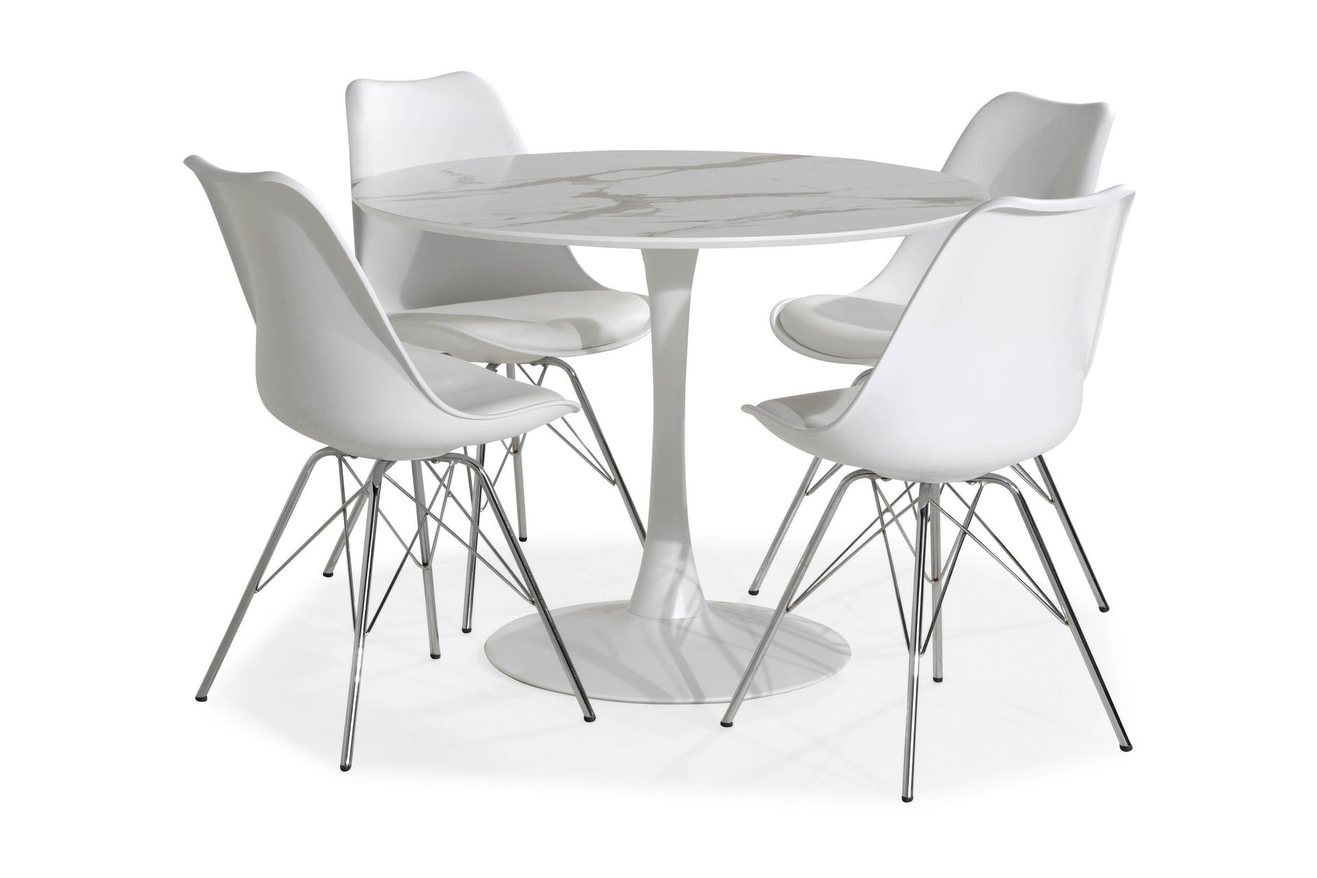 Caitly Spisegruppe 100 cm Rund med 4 Shell Stoler - Hvit/Krom - Møbler - Bord - Spisegrupper