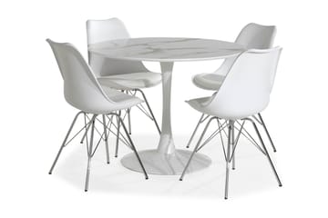 Caitly Spisegruppe 100 cm Rund med 4 Shell Stoler - Hvit/Krom - Møbler - Bord - Spisegrupper