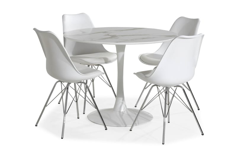 Caitly Spisegruppe 100 cm Rund med 4 Shell Stoler - Hvit/Krom - Møbler - Bord - Spisegrupper