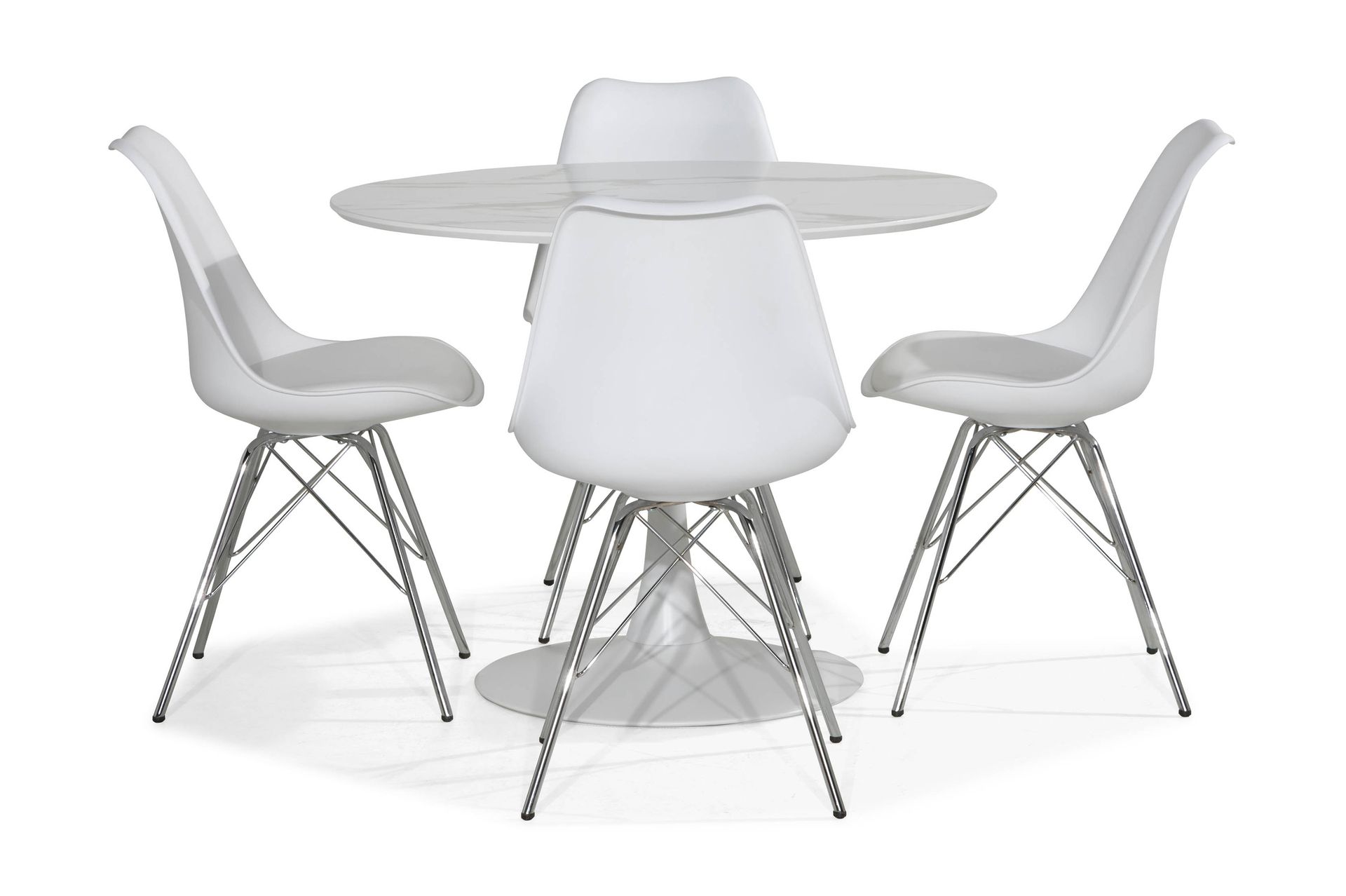 Caitly Spisegruppe 100 cm Rund med 4 Shell Stoler - Hvit/Krom - Møbler - Bord - Spisegrupper