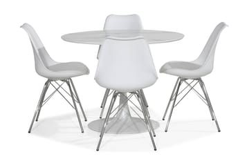 Caitly Spisegruppe 100 cm Rund med 4 Shell Stoler - Hvit/Krom - Møbler - Bord - Spisegrupper