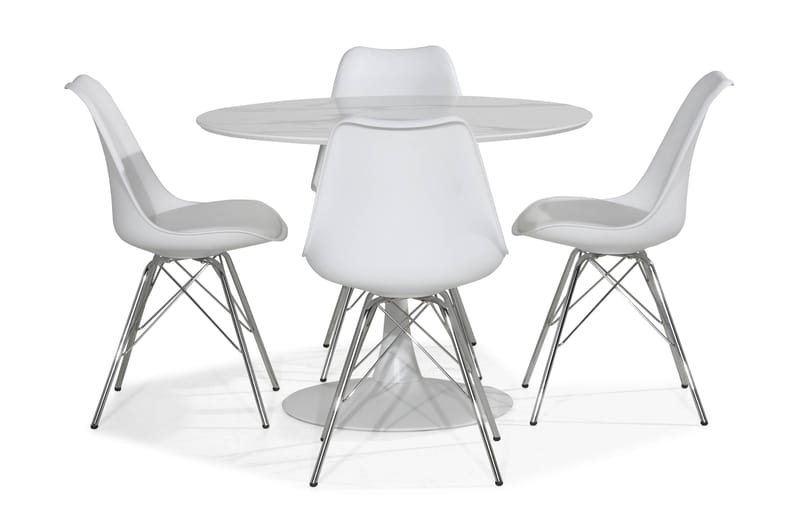 Caitly Spisegruppe 100 cm Rund med 4 Shell Stoler - Hvit/Krom - Møbler - Bord - Spisegrupper