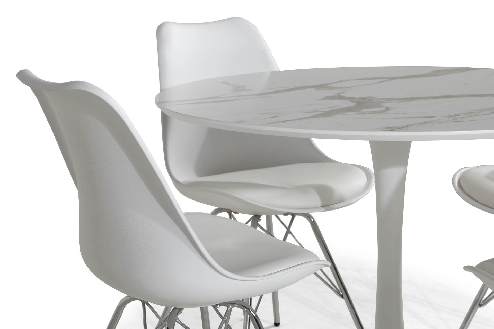 Caitly Spisegruppe 100 cm Rund med 4 Shell Stoler - Hvit/Krom - Møbler - Bord - Spisegrupper