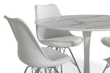 Caitly Spisegruppe 100 cm Rund med 4 Shell Stoler - Hvit/Krom - Møbler - Bord - Spisegrupper