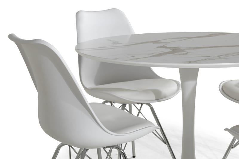 Caitly Spisegruppe 100 cm Rund med 4 Shell Stoler - Hvit/Krom - Møbler - Bord - Spisegrupper