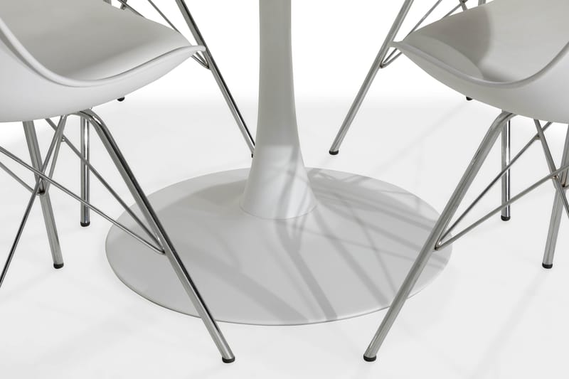 Caitly Spisegruppe 100 cm Rund med 4 Shell Stoler - Hvit/Krom - Møbler - Bord - Spisegrupper