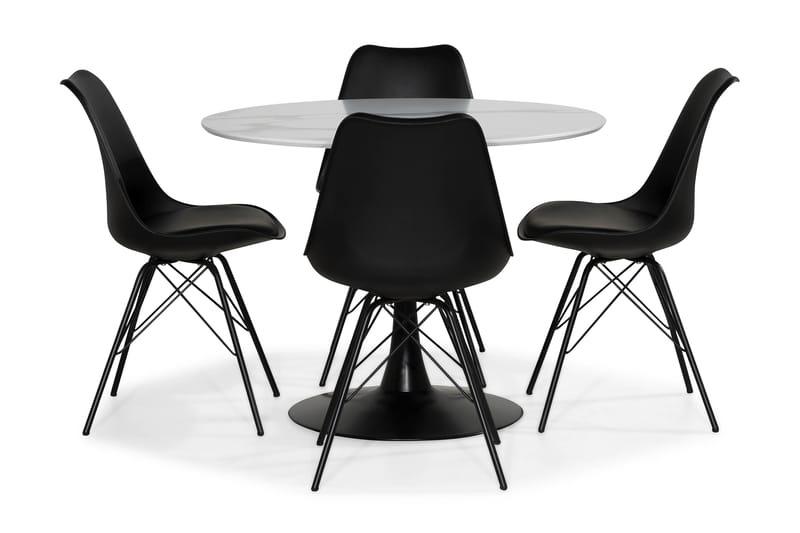 Caitly Spisegruppe 100 cm Rund med 4 Shell Stoler - Hvit/Svart PU/Metall - Møbler - Bord - Spisegrupper