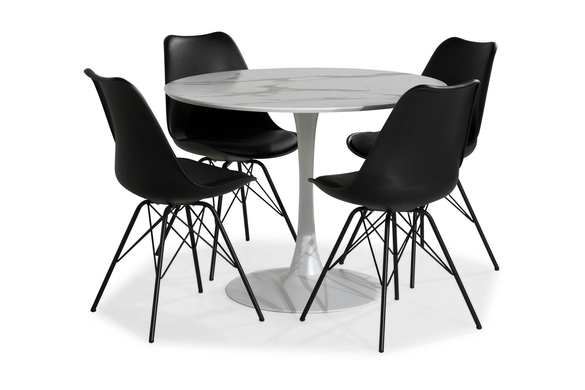 Caitly Spisegruppe 100 cm Rund med 4 Shell Stoler - Hvit/Svart PU/Metall - Møbler - Bord - Spisegrupper