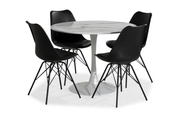 Caitly Spisegruppe 100 cm Rund med 4 Shell Stoler - Hvit/Svart PU/Metall - Møbler - Bord - Spisegrupper