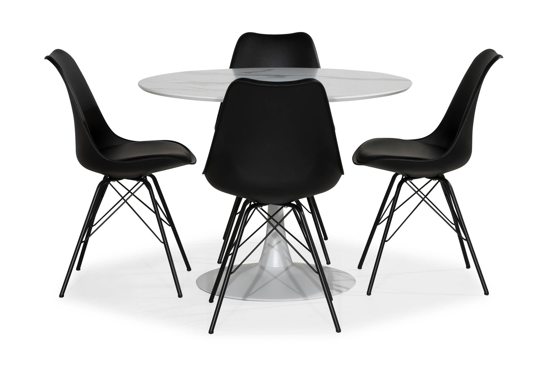 Caitly Spisegruppe 100 cm Rund med 4 Shell Stoler - Hvit/Svart PU/Metall - Møbler - Bord - Spisegrupper