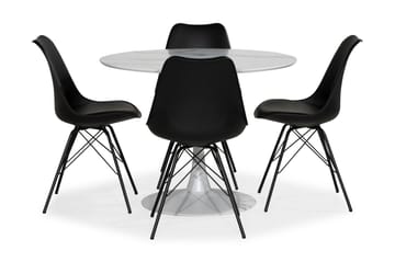 Caitly Spisegruppe 100 cm Rund med 4 Shell Stoler - Hvit/Svart PU/Metall - Møbler - Bord - Spisegrupper
