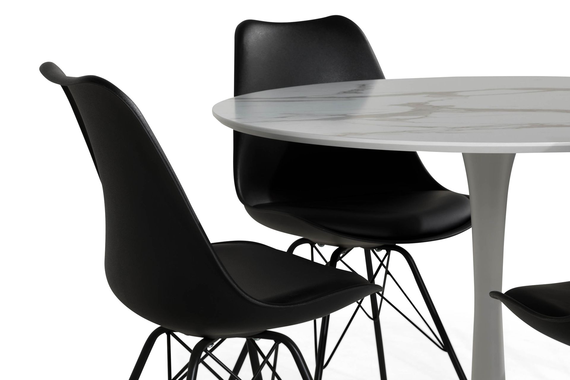 Caitly Spisegruppe 100 cm Rund med 4 Shell Stoler - Hvit/Svart PU/Metall - Møbler - Bord - Spisegrupper