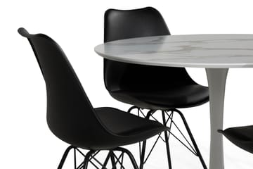 Caitly Spisegruppe 100 cm Rund med 4 Shell Stoler - Hvit/Svart PU/Metall - Møbler - Bord - Spisegrupper