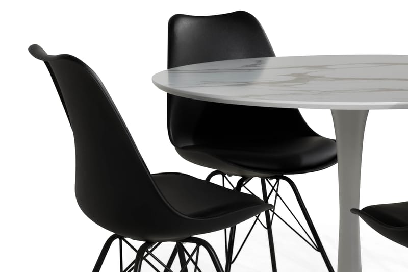 Caitly Spisegruppe 100 cm Rund med 4 Shell Stoler - Hvit/Svart PU/Metall - Møbler - Bord - Spisegrupper