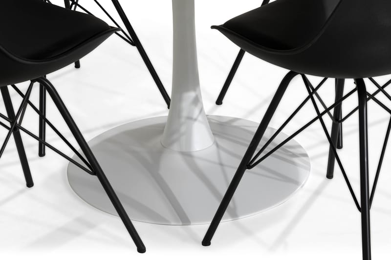 Caitly Spisegruppe 100 cm Rund med 4 Shell Stoler - Hvit/Svart PU/Metall - Møbler - Bord - Spisegrupper