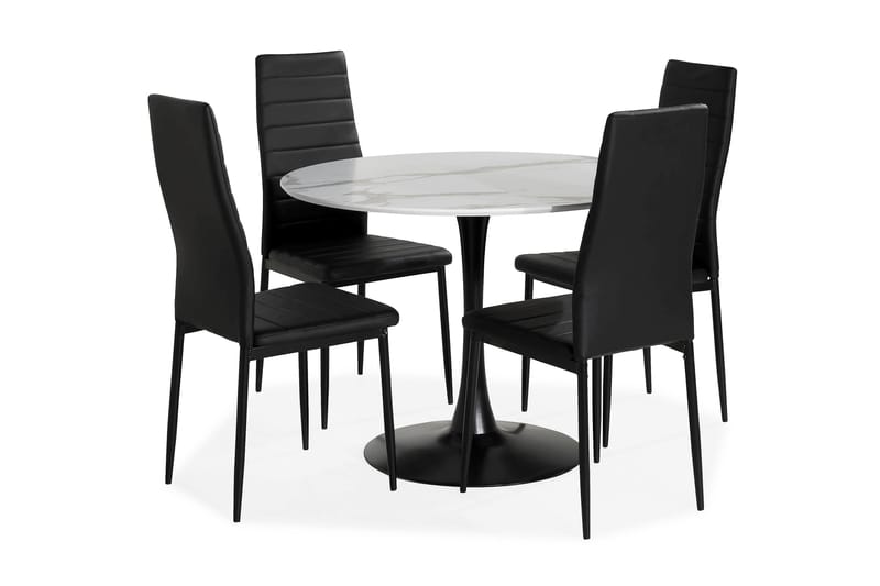 Caitly Spisegruppe 100 cm Rund med 4 Ted Stoler - Hvit/Svart/Metall - Møbler - Bord - Spisegrupper