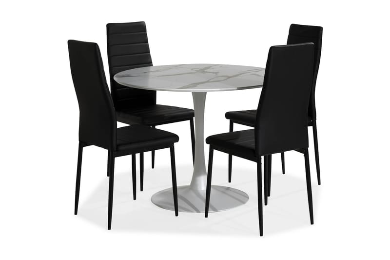 Caitly Spisegruppe 100 cm Rund med 4 Ted Stoler - Hvit/Svart/Metall - Møbler - Bord - Spisegrupper