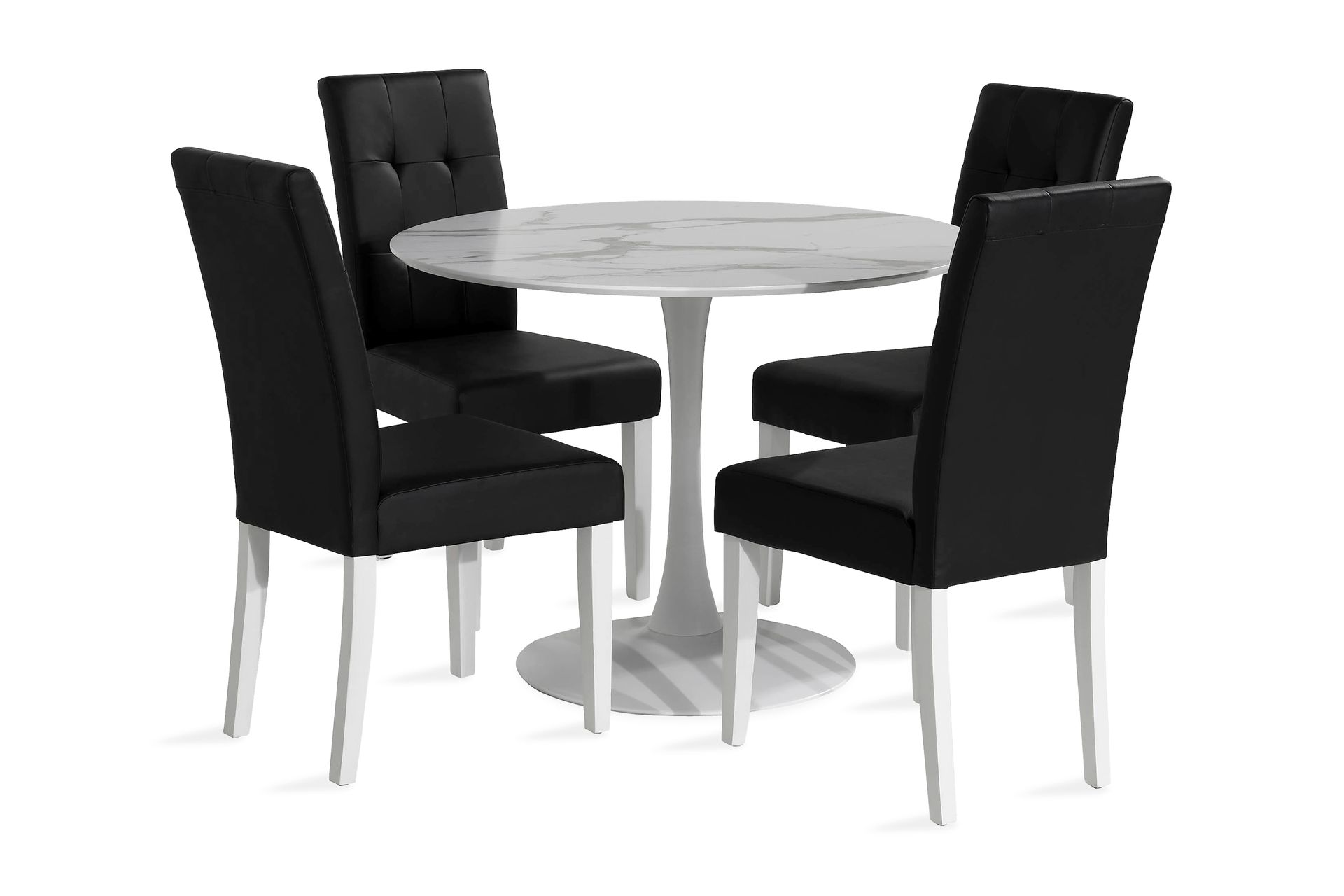 Caitly Spisegruppe 100 cm Rund med 4 Viktor Stoler - Hvit/Svart PU - Møbler - Bord - Spisegrupper
