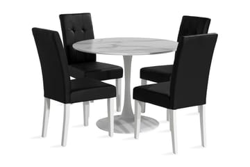 Caitly Spisegruppe 100 cm Rund med 4 Viktor Stoler - Hvit/Svart PU - Møbler - Bord - Spisegrupper
