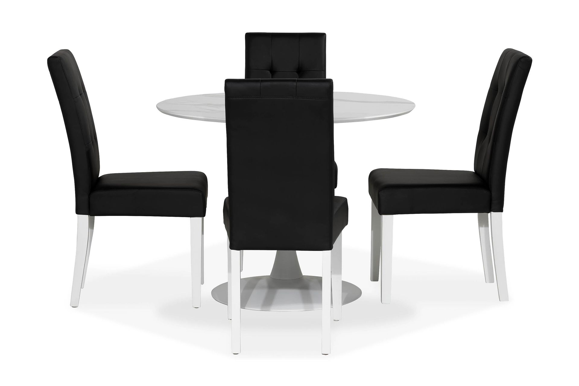 Caitly Spisegruppe 100 cm Rund med 4 Viktor Stoler - Hvit/Svart PU - Møbler - Bord - Spisegrupper