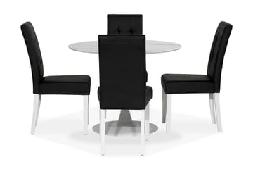 Caitly Spisegruppe 100 cm Rund med 4 Viktor Stoler - Hvit/Svart PU - Møbler - Bord - Spisegrupper