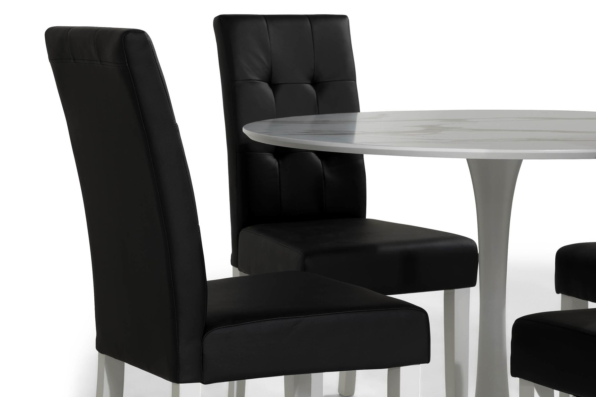 Caitly Spisegruppe 100 cm Rund med 4 Viktor Stoler - Hvit/Svart PU - Møbler - Bord - Spisegrupper