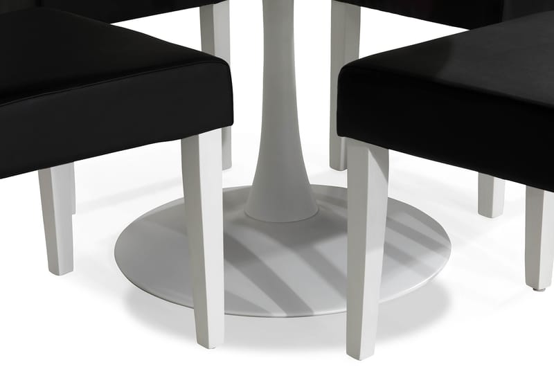 Caitly Spisegruppe 100 cm Rund med 4 Viktor Stoler - Hvit/Svart PU - Møbler - Bord - Spisegrupper