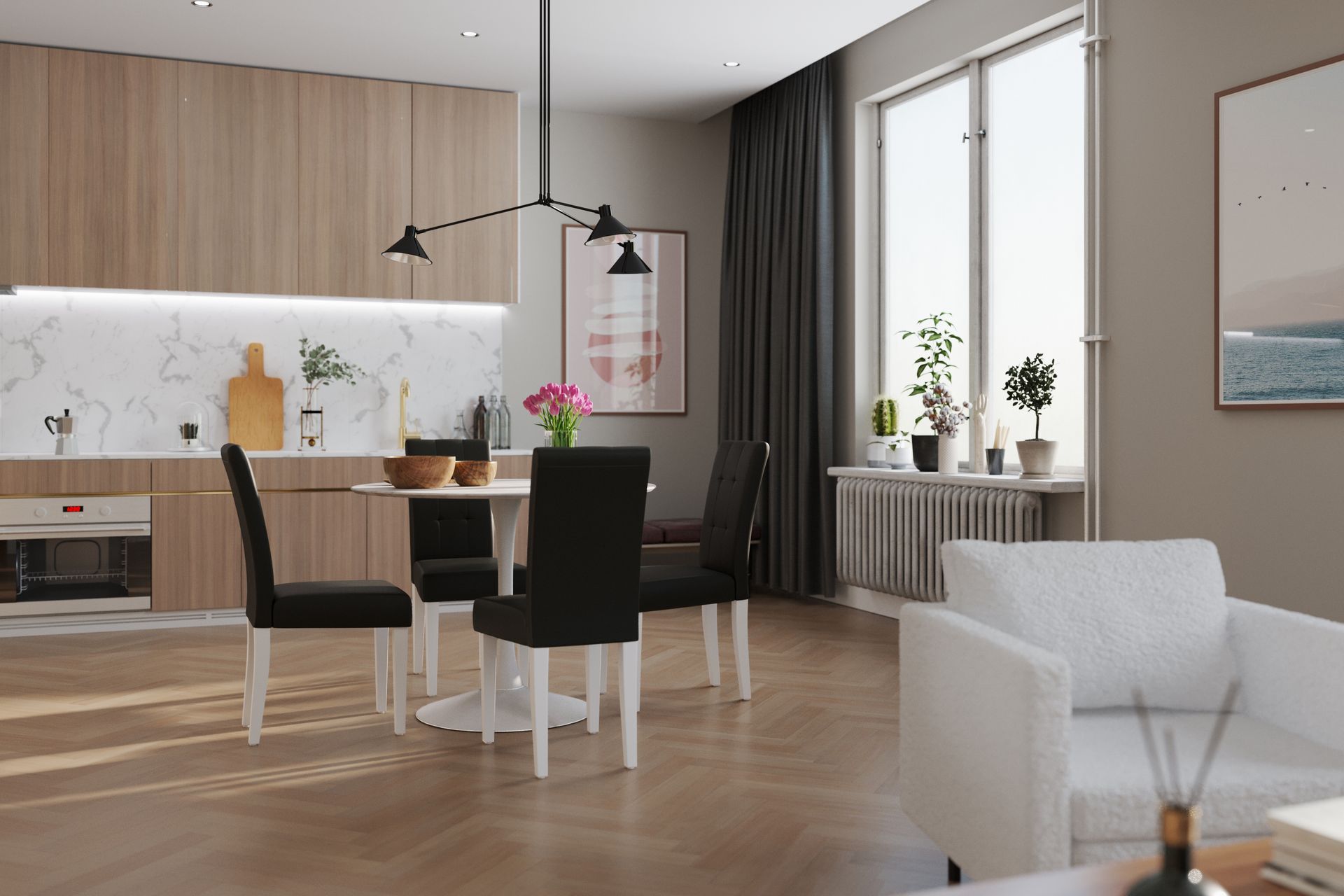 Caitly Spisegruppe 100 cm Rund med 4 Viktor Stoler - Hvit/Svart PU - Møbler - Bord - Spisegrupper