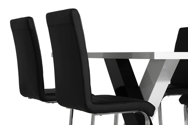 Cesi Spisegruppe 140 cm med 4 Cibus Stol - Hvit/Svart/Svart PU/Krom - Møbler - Bord - Spisegrupper