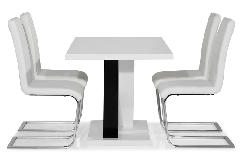 Cesi Spisegruppe 140 cm med 4 Cibus Stol - Hvit/Svart/Svart PU/Krom - Møbler - Bord - Spisegrupper