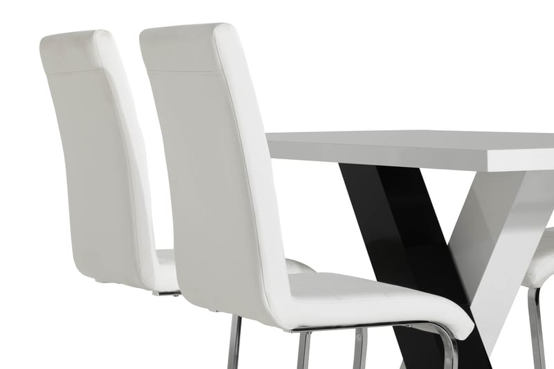 Cesi Spisegruppe 140 cm med 4 Cibus Stol - Hvit/Svart/Svart PU/Krom - Møbler - Bord - Spisegrupper